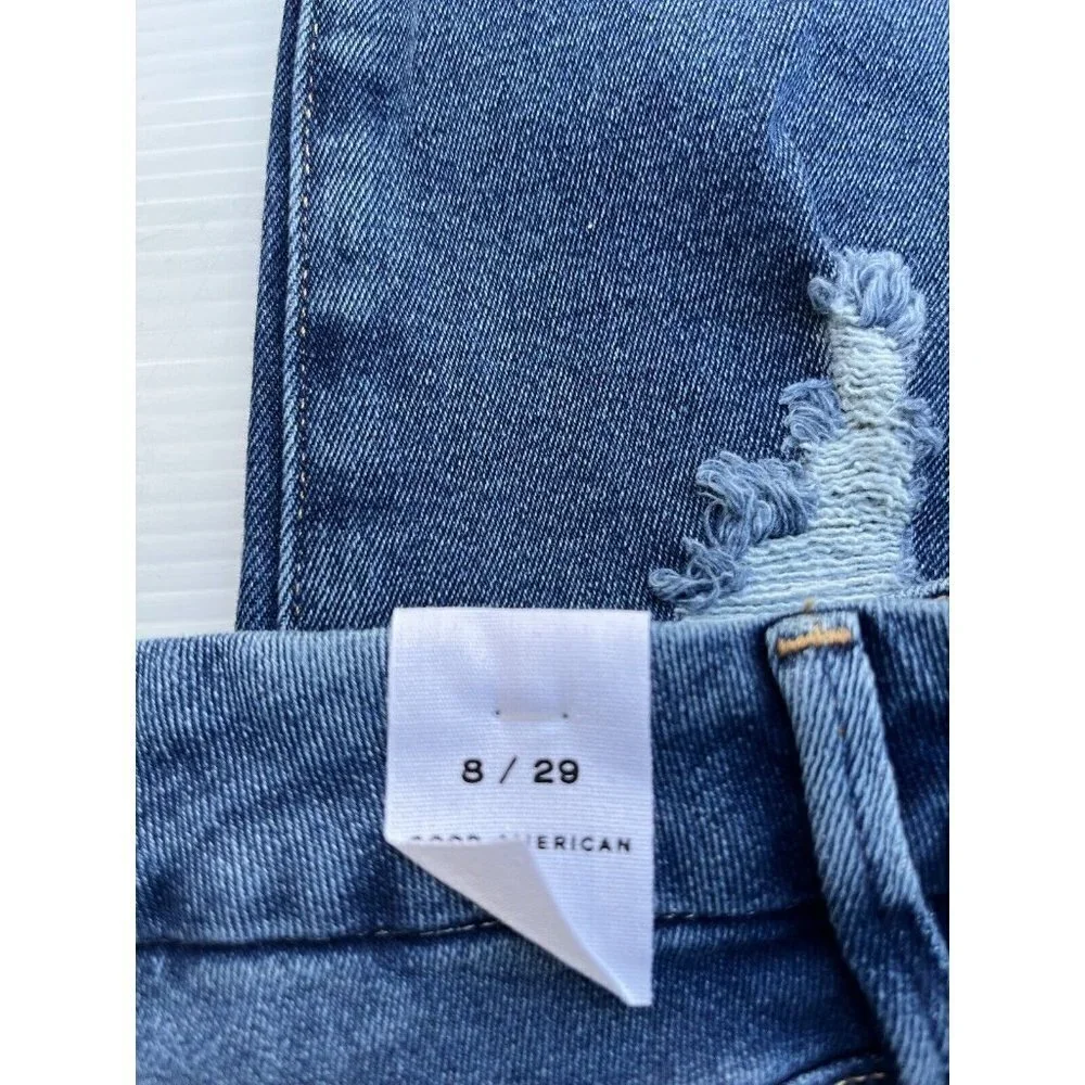 Good American Good Waist Ripped Crop Skinny Jeans in Blue855 - Picture 6 of 15